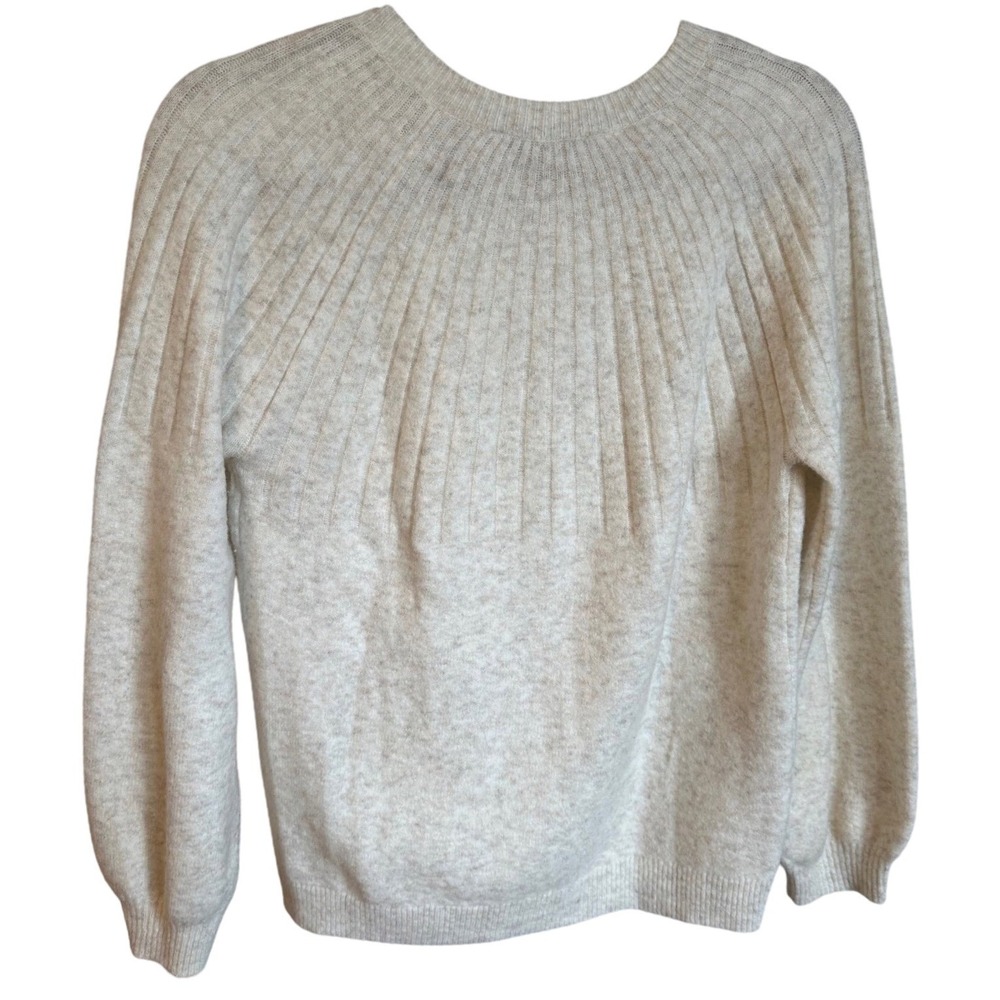 Loft Petites‎ Ribbed Sunburst Yoke Pullover Sweater Oatmeal Heather SP Small P